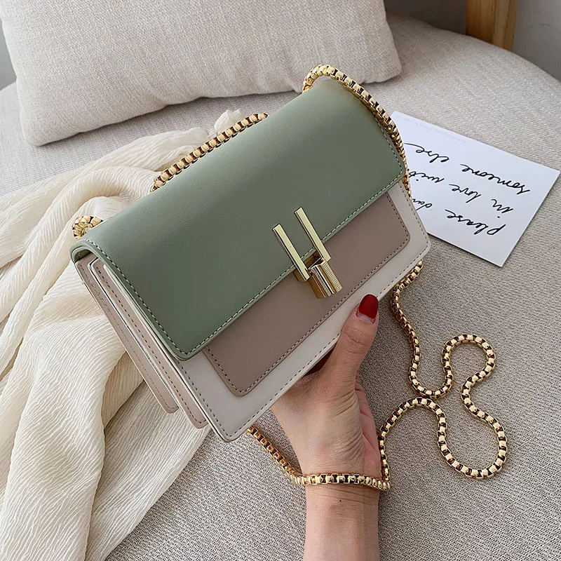 

Contrast Color Leather Crossbody Bags For Women 2020 Summer Hot Chain Messenger Shoulder Bag Female Phone Purses and Handbags