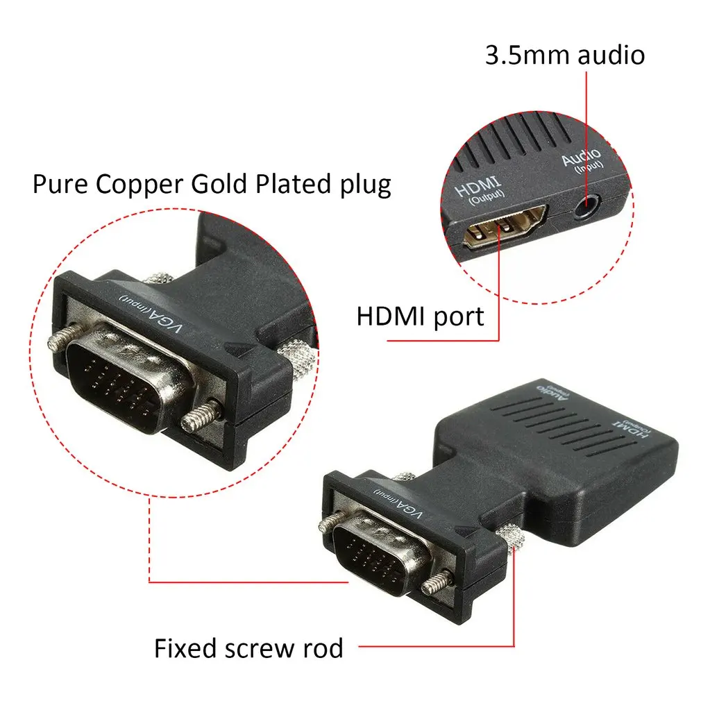VGA к HDMI адаптер с аудио мужской женскому конвертер ноутбук телевизору для ПК
