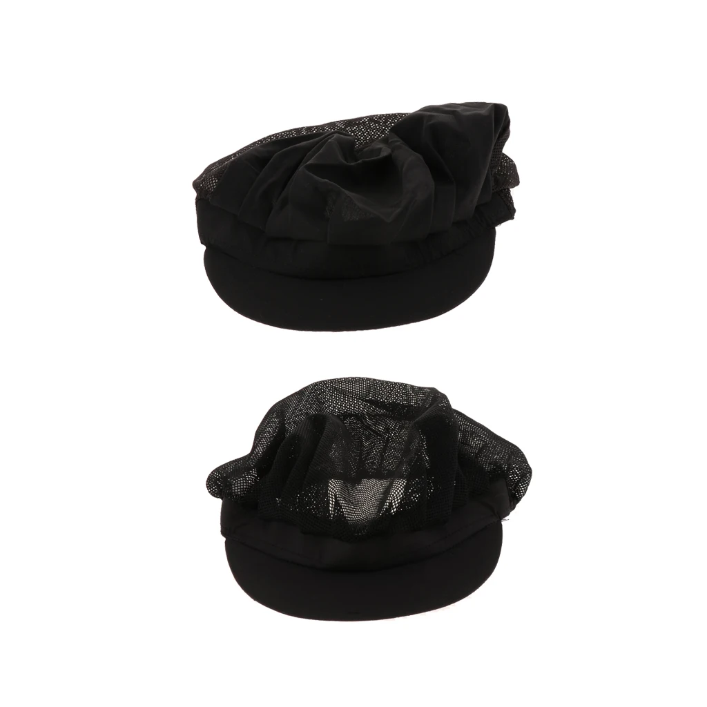 2 Black Full &Half Mesh Chef Mesh Top Skull Cap Restaurant Chef Catering Hat