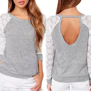 

Spring Summer Tshirt Women T-Shirts White Embroidery Lace Decor Sleeve T Shirt Women Sexy Backless T-Shirt Ladies T-Shirts Top