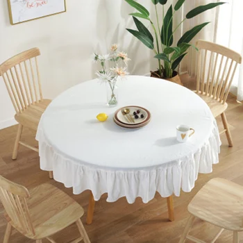 

Washed Cotton New Tablecloth Simple Nordic Round Tablecloth White Gray Washed Cotton Folding Lotus Leaf Table Cover Tablecloth