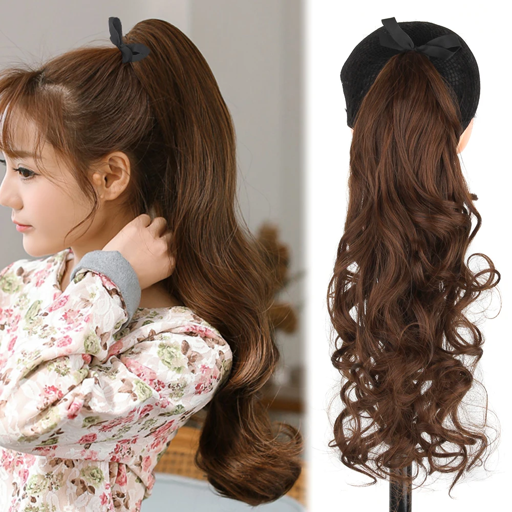 

LiangMo Synthetic Light Brown Ponytail Clip In Hair Ponytail Hair Extensions Heat Resistant Ribbon Tail Hair Long Curly Ponytail