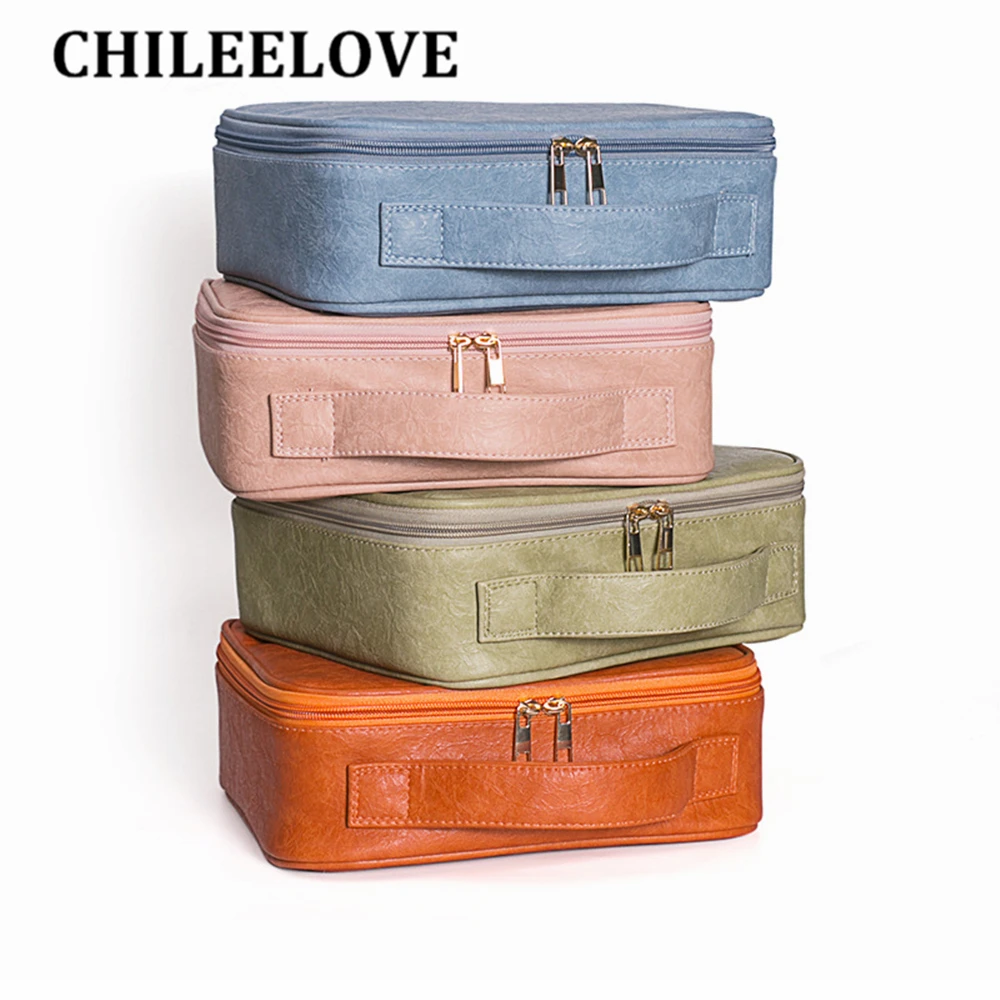 

CHILEELOVE Morandi Color PU HandBag Portable Cosmetic Box Storage Bag For Makeup Brushes Skincare Suitcase Travel Collection Bag
