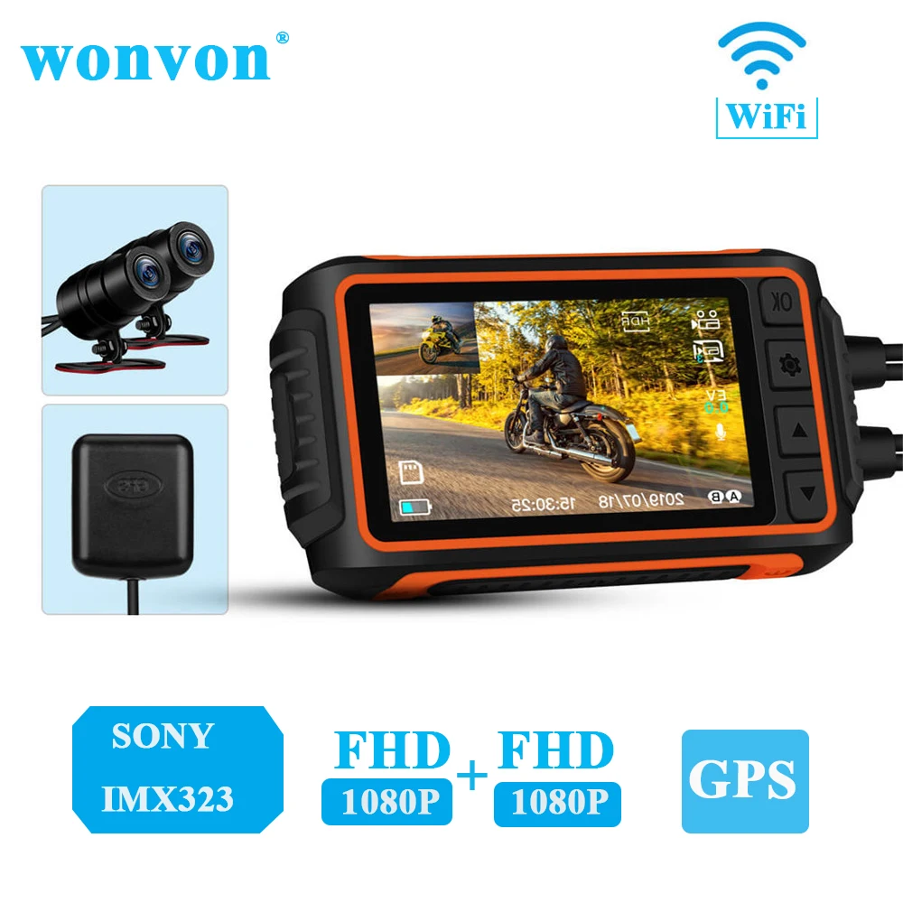 WonVon A10 Motorcycle WiFi Dash Camera 1080P HD Dual Lens Motorbike Recordin Night Vision Optional GPS Module Waterproof |