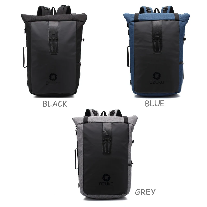 Men's Backpacks Minimalism Roll Top Water-repellent Ergonomic Laptop 2 in 1 Multi-Layer Space Male Bags Travel Rugzak