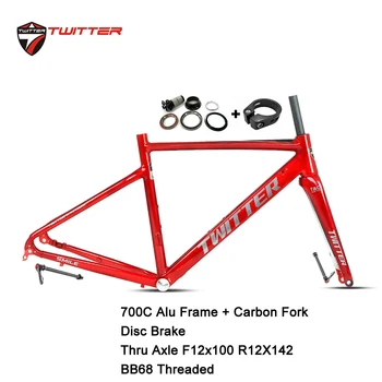

Twitter Smile Road Bike 700c Aluminium AL7005 Frame Carbon Fork Disc Brake Thru Axle F12*100mm R12*142mm UV Laser Drawing Decals