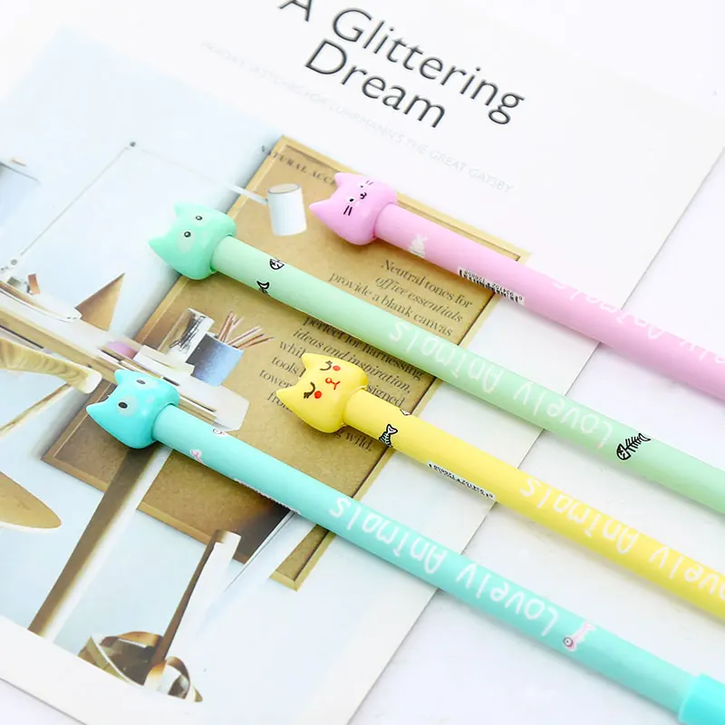 12pcs Creative Cute Cat Gel Pen Kawaii Cartoon School Office Colored Thing Anime Stationery Material Kids Cool Christmas Gift