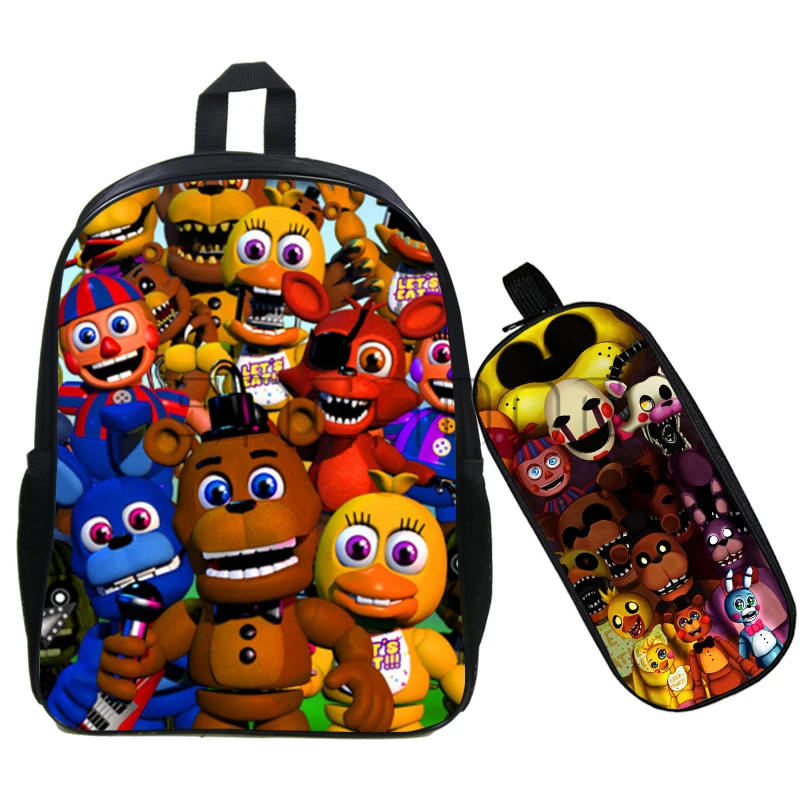 Модные школьные рюкзаки Five Nights At Freddy, 16 дюймов, сумка Mochila для мальчиков и девочек, детский рюкзак с пеналом, комплект из 2 предметов - Цвет: 1