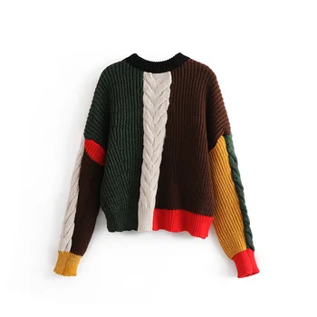 

women sweater 2019 autumn new productloose bright thin stitching hit tie-color tie-top cashmere sweater women