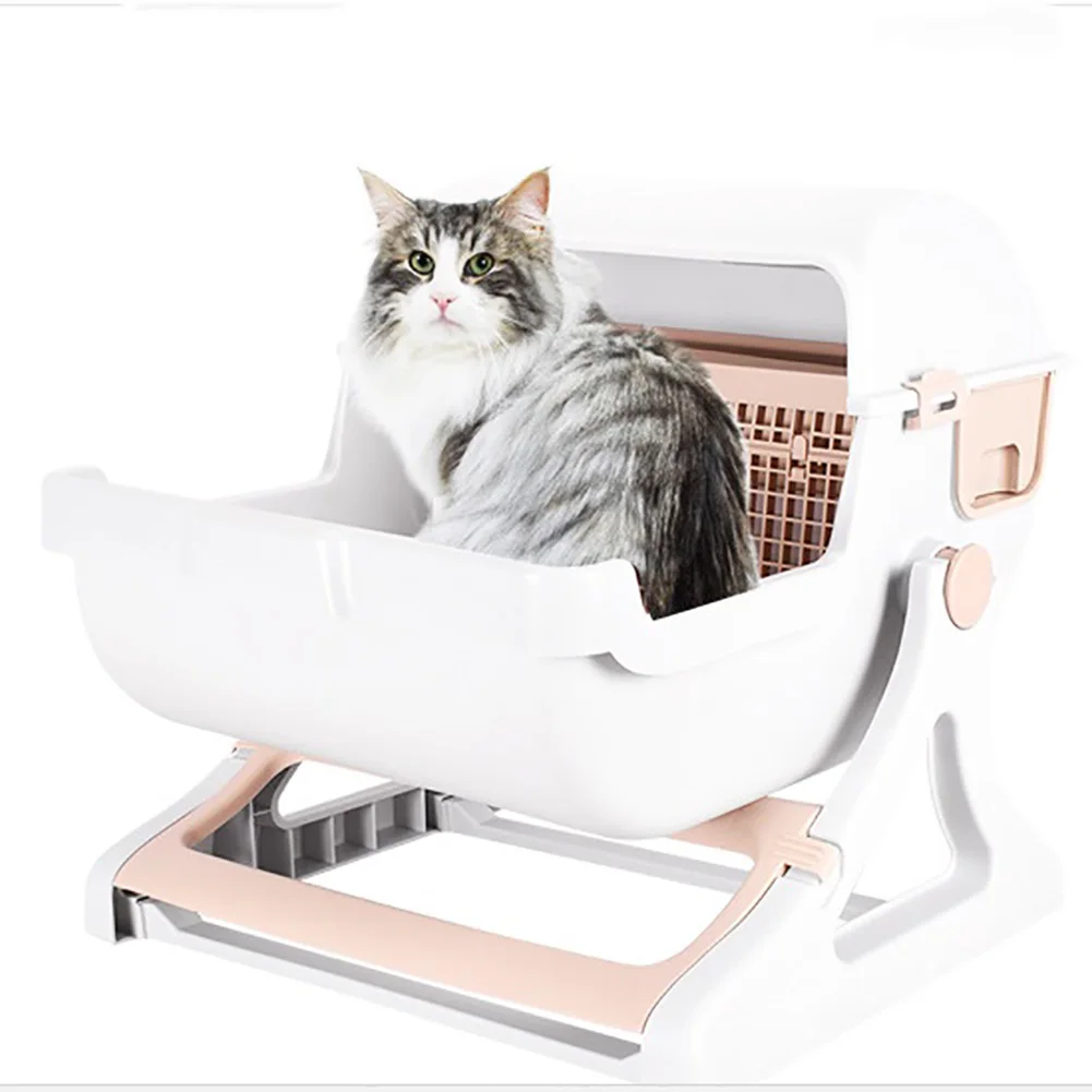 Semi-Automatic Cat Litter Box Quick Cleaning Luxury Cats Toilet Tray Smart Pet Toilet Tray Litter Box Flip Cover Cat Bedpans