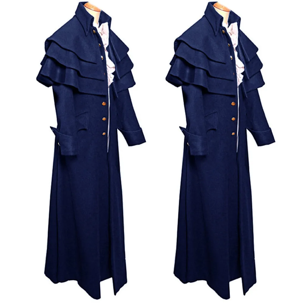 Men Vintage Gothic Long Jacket Autumn Retro Cool Costume Trench Coat Steampunk Tailcoat Button Wedding Uniform Coat Male