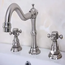 

Deck Mounted 3 Holes Bath Tub Mixer Tap Brushed Nickel Brass Widespread 2 Handles bathroom basin Faucet abn012