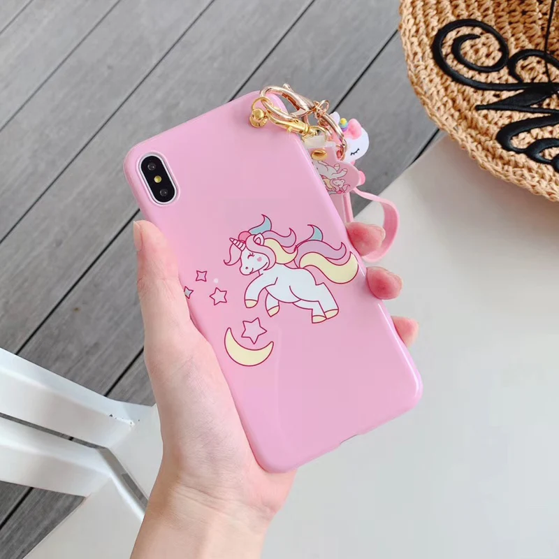 Мягкий чехол для телефона iphone XS max XR X pink Unicorn Для iphone 8plus 7p 6SP 7 8 6 6S милый мультяшный Ститч чехол+ игрушка+ ремешок