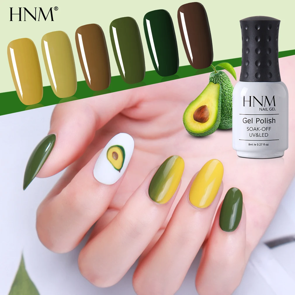 

HNM Newest 8ml Avocado UV Gel Nail Polish Narl Art Soak Off Hybrid Varnish LED Lamp Semi Permanent Paint Lucky Lacquer Enamel