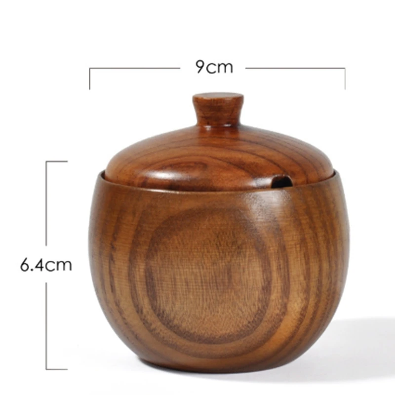

2Pcs Spice Jar Seasoning Can Sugar Bowl with Lid Spoon Wood Spice Storage Box Sugar Pot Salt Jars Kitchen Storage Container Cond