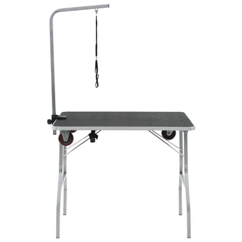 

Portable Dog Grooming Table with Castors Black Foldable Moveable With 1 adjustable grooming Noose MDF with rubber surface