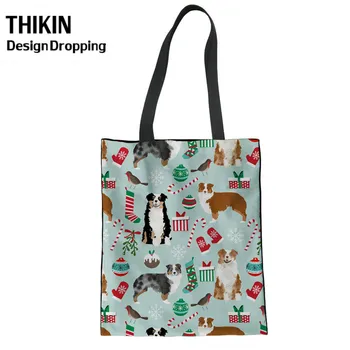 

THIKIN Christmas Torby Damskie Austrialian Shepherd Print Women Shopping Bag Over Shoulder Reusable Sac Femme 2019 Nouveau