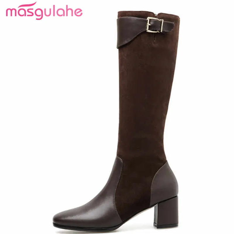 

Masgulahe 2020 New arrival genuine leather shoes women boots high heels autumn winter boots laides autumn knee boots
