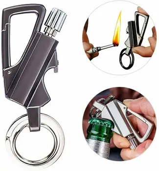 

Multitool Fire Starter Keychain with Flint Metal Matchstick and Bottle Opener