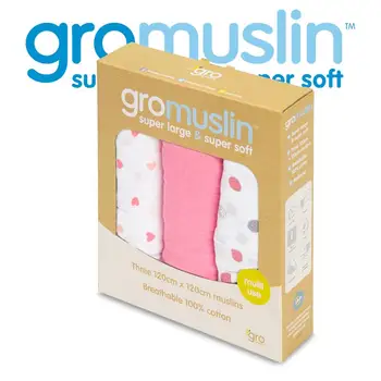 

The Gro Company Sweetheart Swirl Gromuslin Perfect for use as a Burp Cloth, Blanket, Pram or Nursing Cover Pack of 3