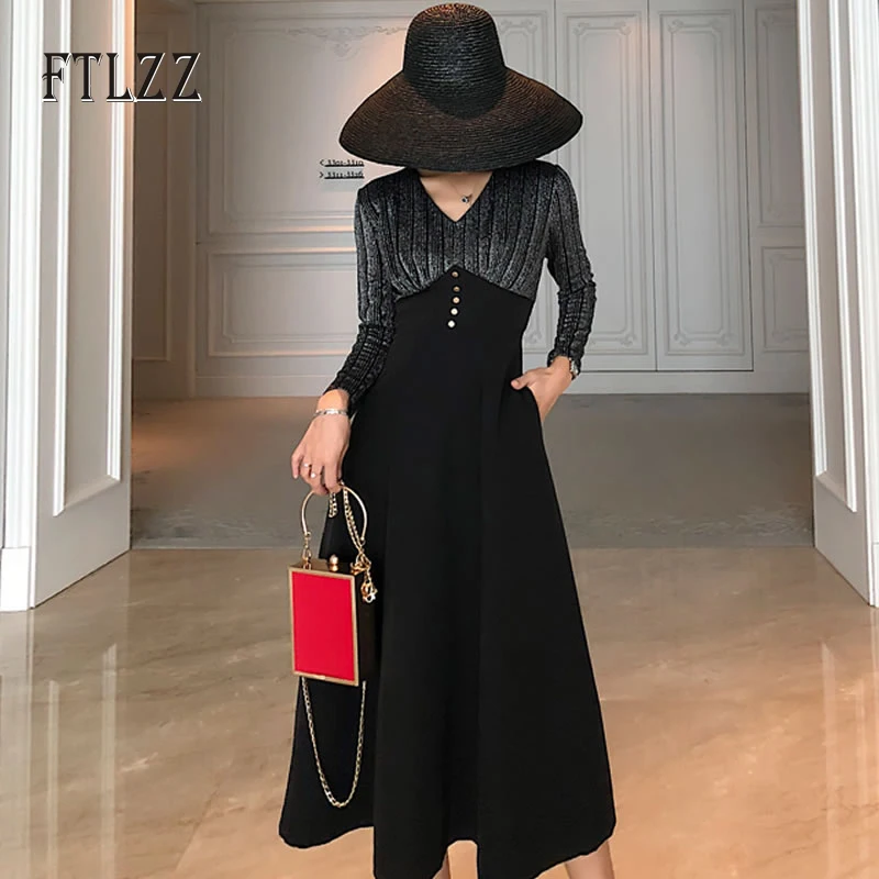 Новое Женское винтажное платье Vestidos 2019 осень зима тонкий сексуальный v образный