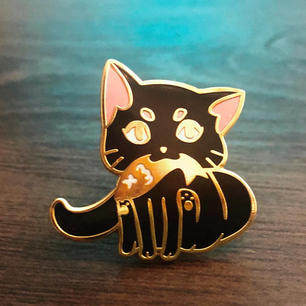 Engraçado fome comer peixe gato preto duro esmalte pino kawaii desenhos  animados gatos animal dourado broche lapela mochila pinos decoração  presente exclusivo - AliExpress