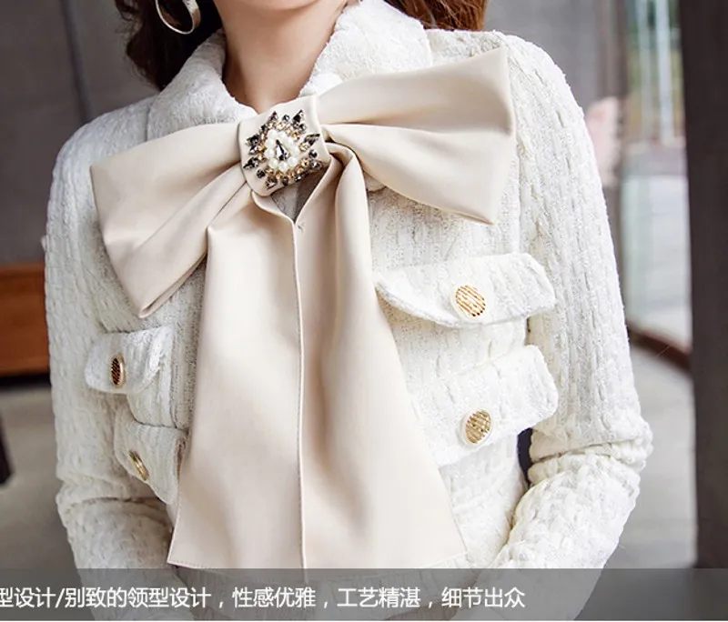 Осенне-зимняя белая шерсть "твид" Смешанная 2 шт набор роскошные бриллианты лук куртка пальто+ с высокой талией бахромой наборы юбок-карандашей
