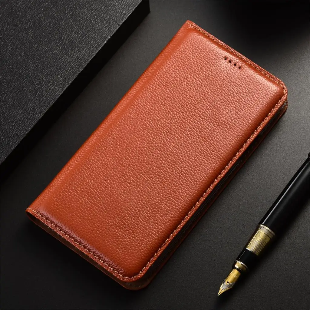 Dark Brown Для Meizu 16 чехол 16S 16XS задняя крышка личи Натуральная Флип кожаный чехол s для Meizu 16th Plus Чехол кошелек - Цвет: Dark Brown