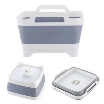 

Folding Wash Basin Square Fruit Vegetable Washing Washbasin Silicone Dish Tub Kitchen Sink Drain Basket Portable Storage Basins