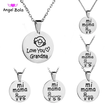 

Stainless Steel Mi Mama Girl Family Necklace Kids Mom Pendant Chain Necklaces Mother's Day Gift Jewelry Collar Femenino