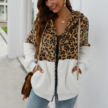 

Women Winter Coat Top Long Sleeve Hooded Autumn Warm Jacket Outwear Casual Fashion Leopard Tops Coat Hot Sale Size S-XL