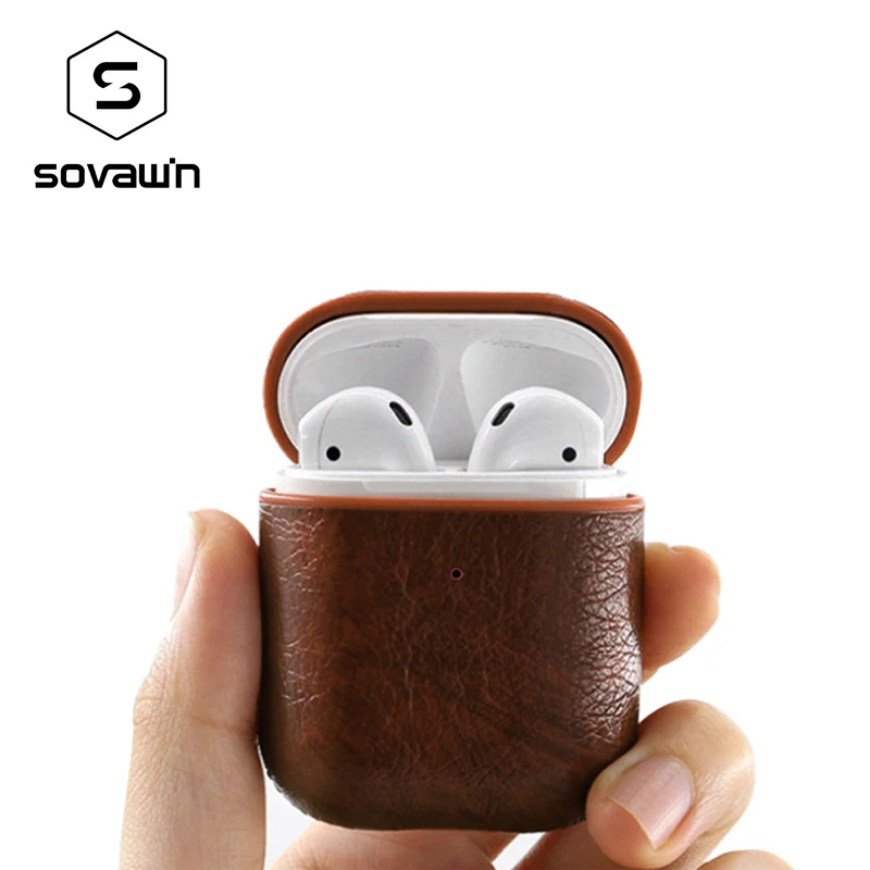Роскошный кожаный чехол сумка для Apple AirPods деловой защитный с защитой от потери