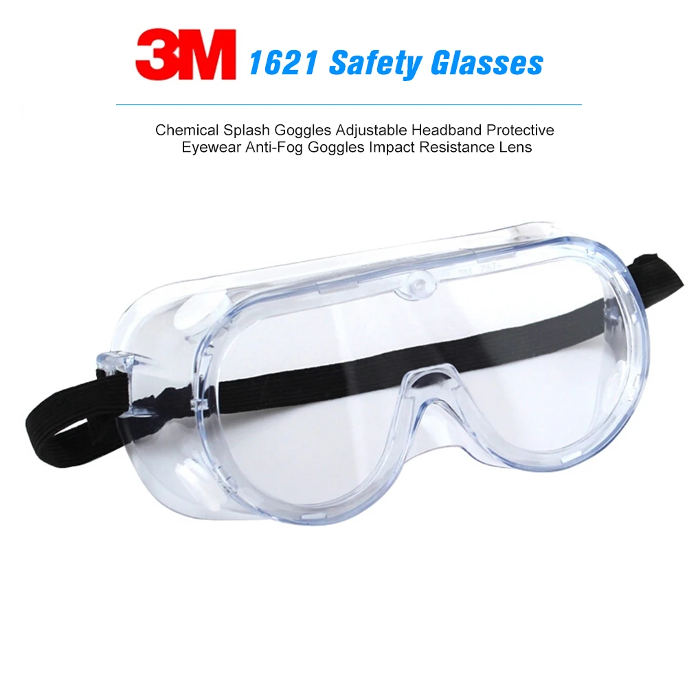 

3M 1621 Safety Glasses Chemical Splash Goggles Adjustable Headband Protective Eyewear Anti-Fog Goggles Impact Resistance Lens