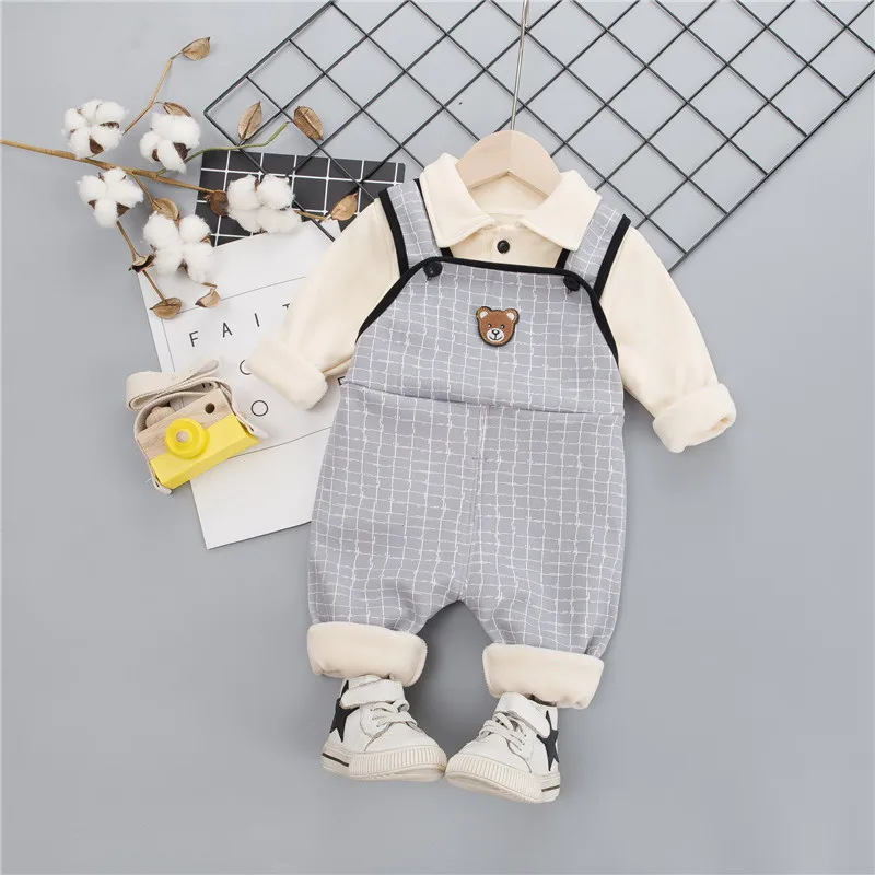 Комплект зимней одежды для мальчиков и девочек 0-4 лет, Повседневный теплый милый детский костюм с мультипликационным принтом, детская одежда, толстовка+ штаны, 2 предмета
