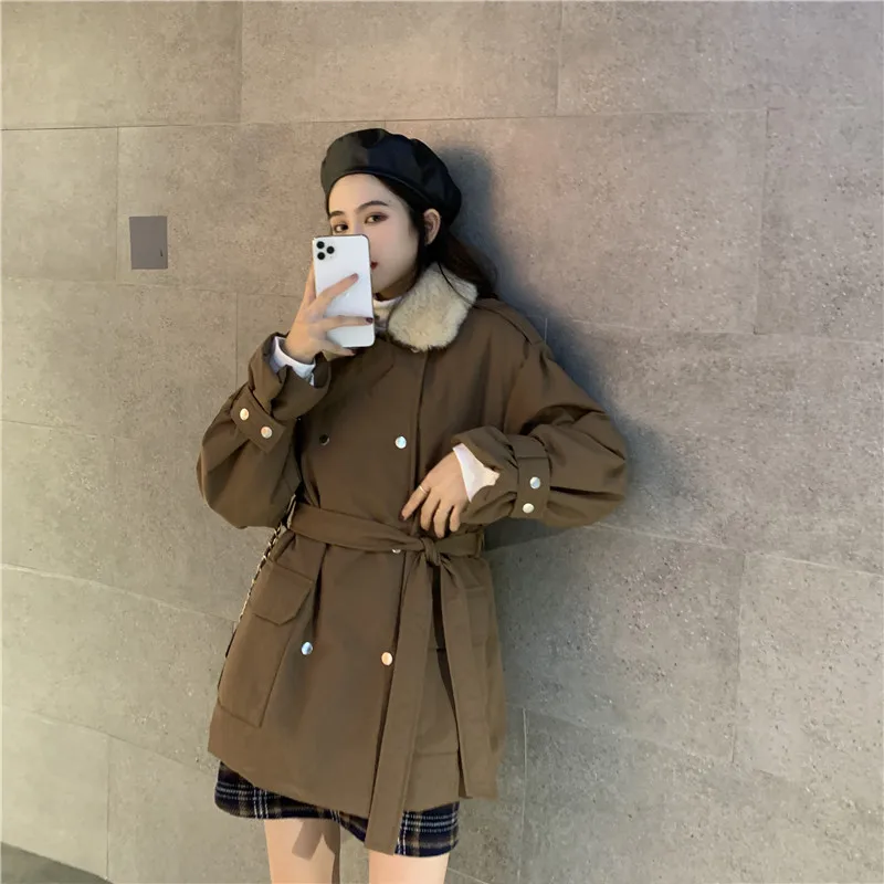 Модный корейский женский пуховик, винтажная Женская куртка, шерстяное пальто с воротником, Женская бархатная зимняя одежда 2019