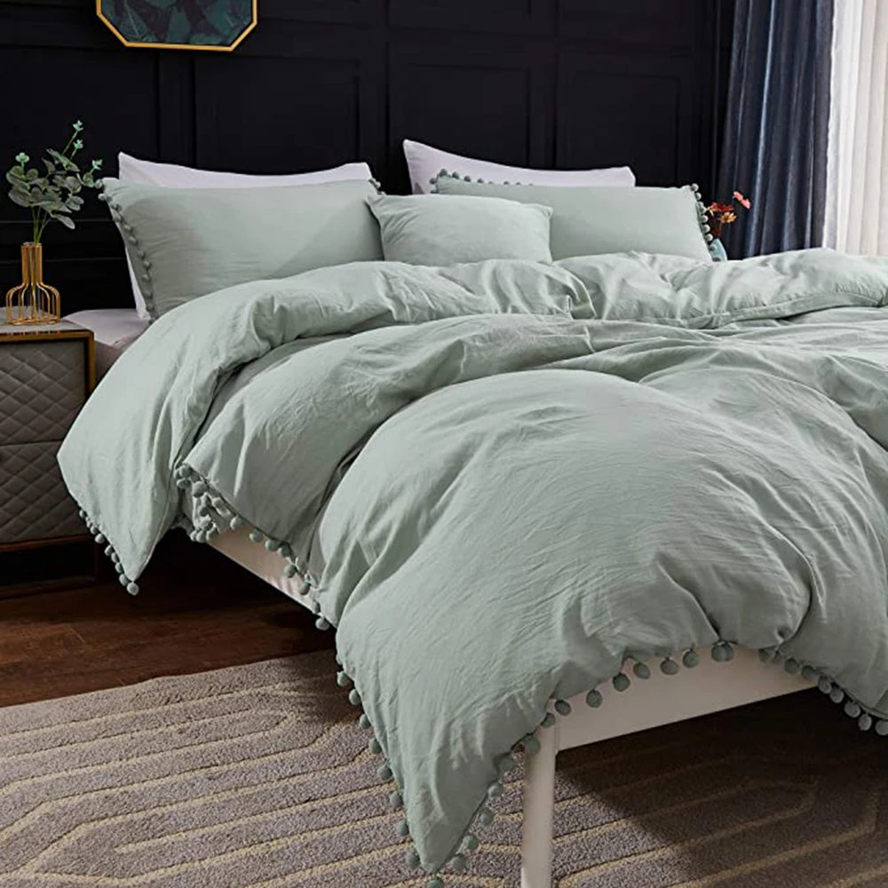 Bedroom bedding tassel duvet cover 2-3 piece set soft washed microfiber with zipper closure corner tie (no sheets) | Дом и сад