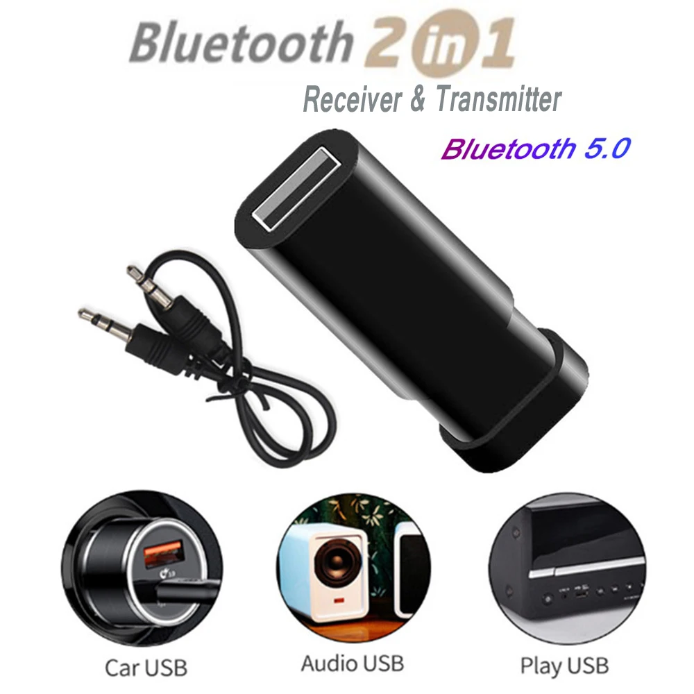 5,0 Bluetooth Беспроводной аудио стерео приемник и передатчик 3,5 мм Aux и Usb Выдвижной Bluetooth 2-в-1 аудио приемник
