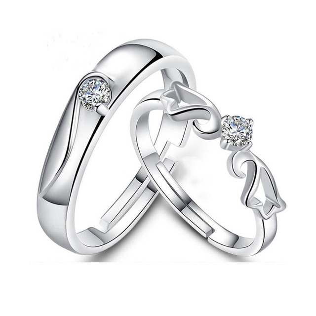Pcs Lover Couple Zircon Adjustable Rings Love Rhinestone Opening Ring For Men Women Wedding Engagement Romantic Jewelry Gifts