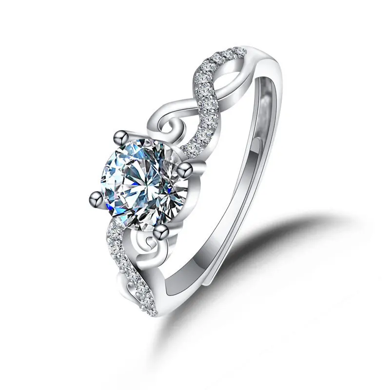 Классическое роскошное циркониевое кольцо с бриллиантом 18K Белое Золото