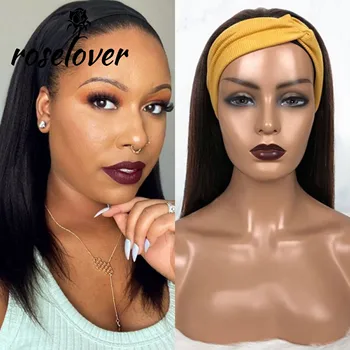 

RoseloverHead Band Wigs Human Hair Wigs 8-24 " Elastic Band Hand Made Non-Slip Wig Grip Band With Adjustable Remy Wig