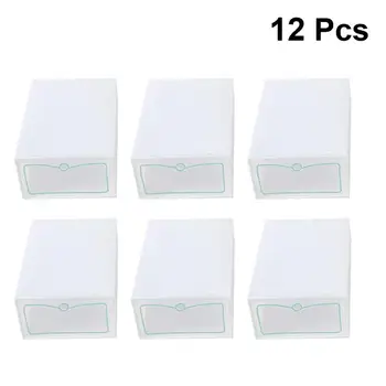 

12PCS Thicken Shoes Box Transparent Stackable Shoes Storage Box Plastic Shoe Container - Size S (White)