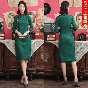 

2019 New Summer Cheongsam Elegant Women' s Handmade Button Dress Knee Length Sexy Lace Short Dress S-3XL