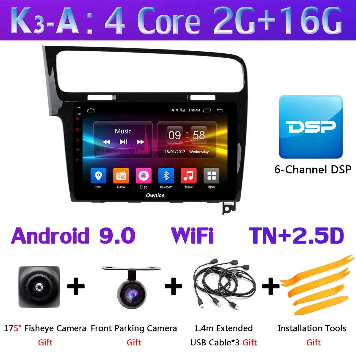 Панорамная камера 360 ° 4G LTE Android 9,0 4G+ 64G DSP CarPlay Автомобильный плеер для Volkswagen Golf 7 MK7 2013- gps радио - Цвет: K3-A