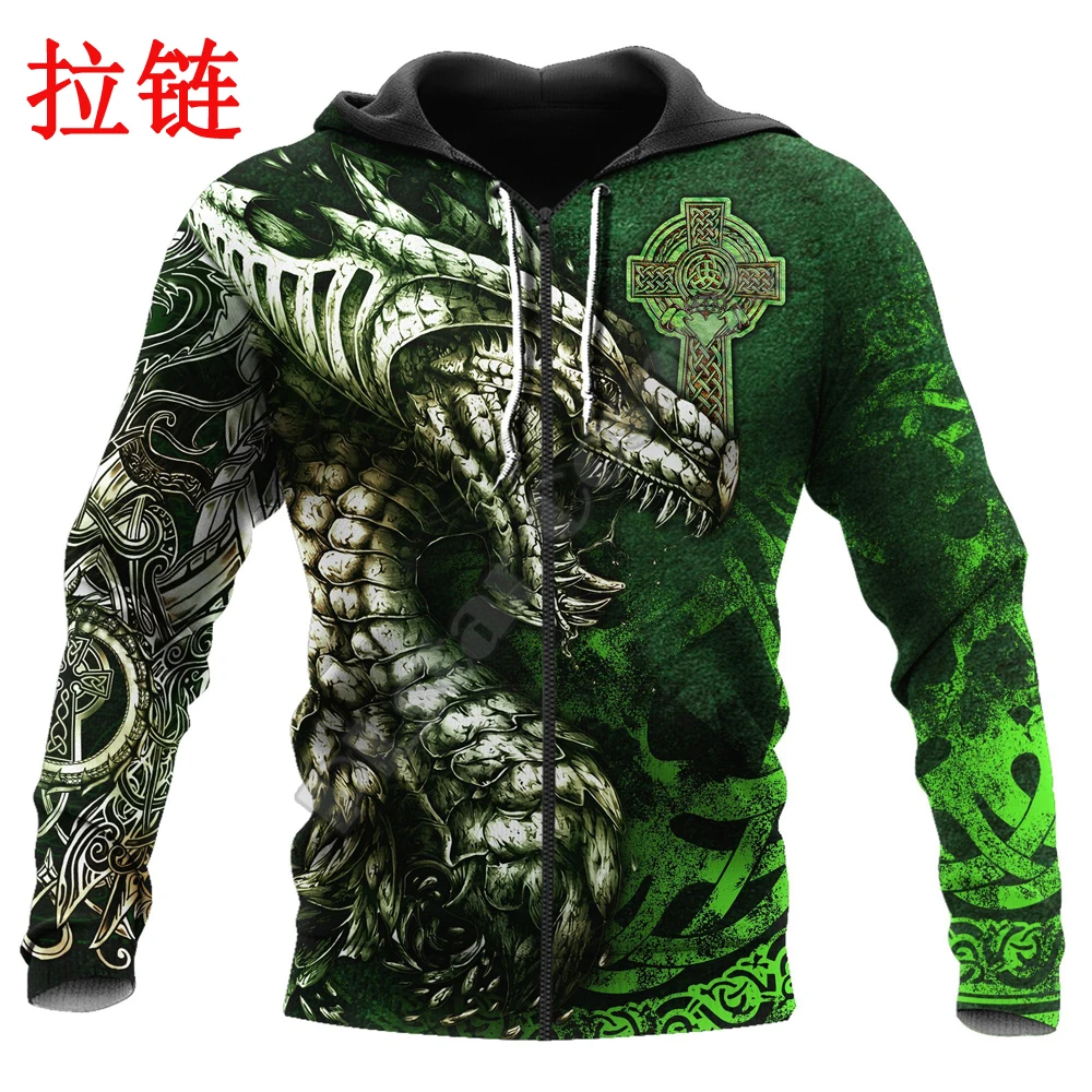 Beautiful Dragon Tattoo Green 3D Printed Men Hoodie Autumn and winter Unisex Sweatshirt Zip Pullover Casual Streetwear KJ427