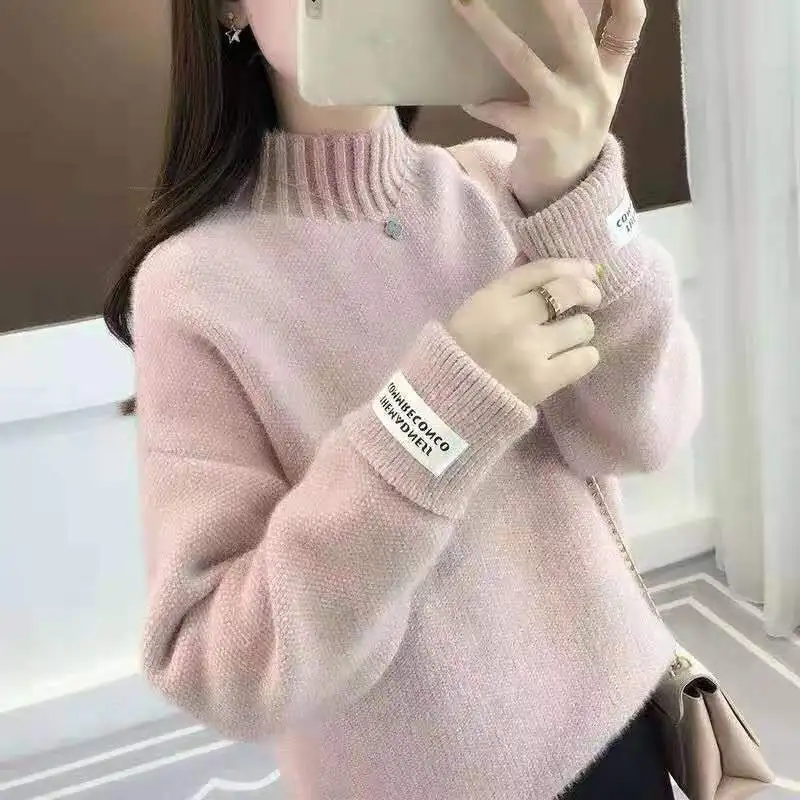 Mind-casual Модный женский свитер с высоким воротником из искусственного меха норки и бархата, модный свитер с круглым вырезом в Корейском стиле