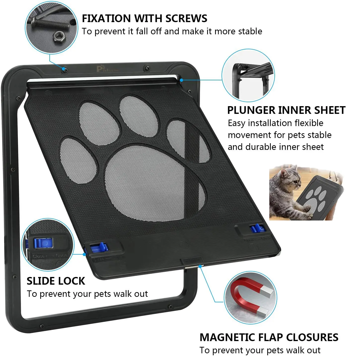 Cat Flap Door Lockable Puppy Safety Magnetic Flap Cat Screen Door Gate Exterior Doors Lockable Pet for Dogs