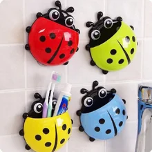 Cute ladybug insect toothbrush holder cartoon toiletries toothpaste rack suction wall type bathroom set cup toothbrush box bathroom toothbrush holder wall mount suction cup toothpaste storage rack cute cartoon hot selling