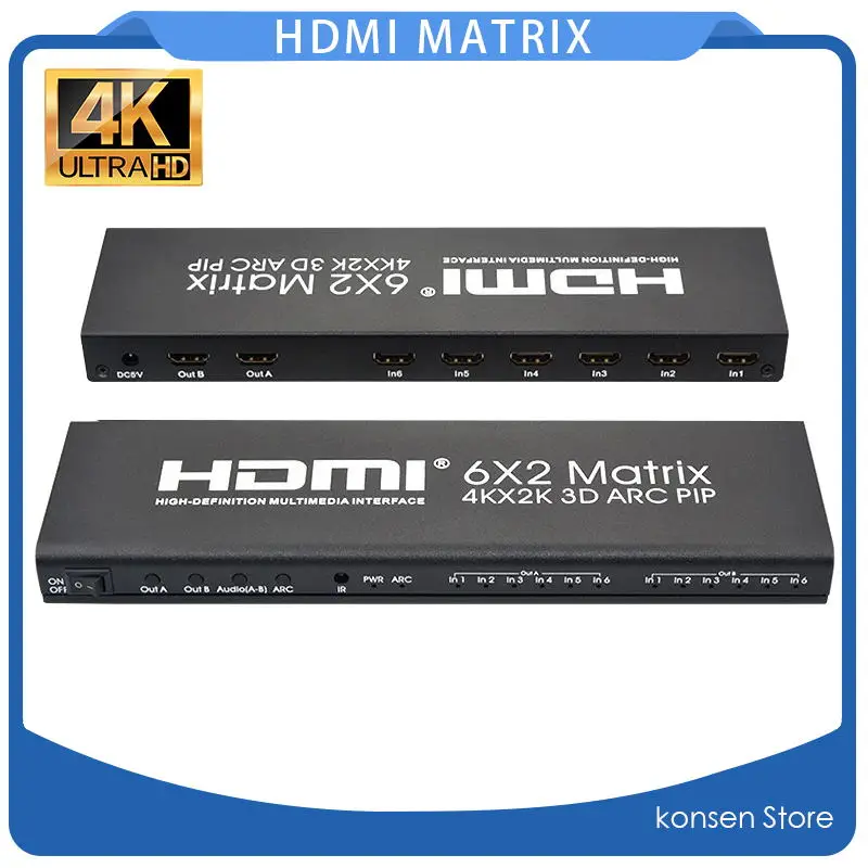 HDMI матрица 6X2 пульт дистанционного управления 6 в 2 выхода hdmi переключатель