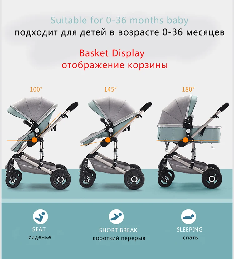 Складная детская коляска 3 в 1 для новорожденных, детская коляска с высоким пейзажем, четыре сезона, детская коляска с ударом, детская коляска