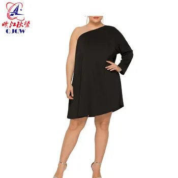 

2019 Europe and America WOMEN'S Dress Sloping Shoulder Long-sleeved Dress Hot Selling Loose and Plus-sized Sexy Dress Women's
